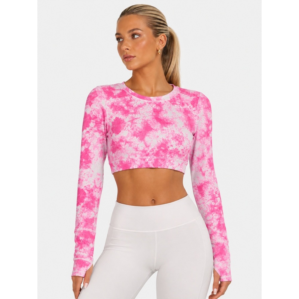 Mono B Pink Sport Long Sleeve Crop Top Open Back Tie Waist M NWT New